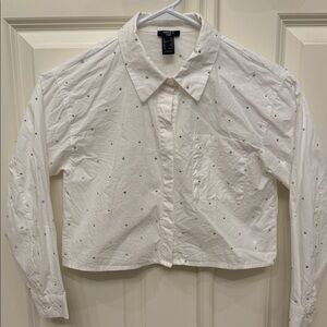 Forever 21 White Button Down Shirt with Black Dots